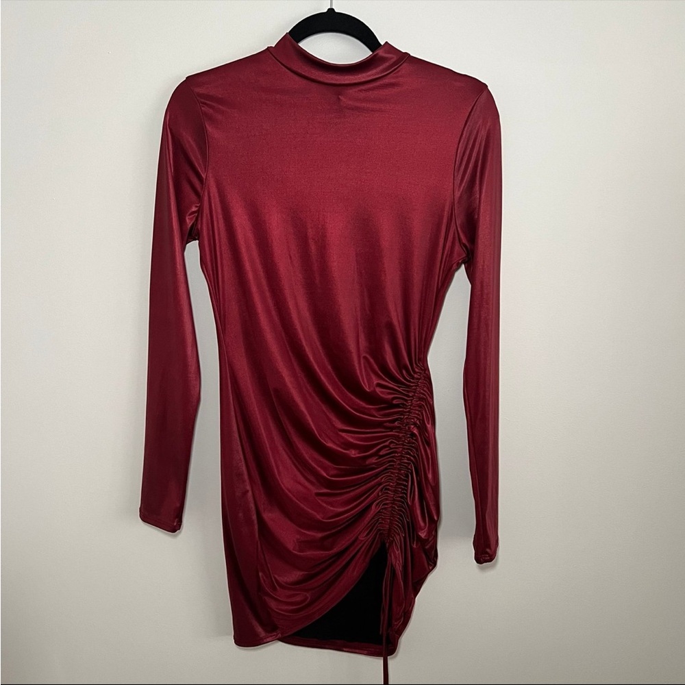 Fashionnova My Best Life Satin Mini Dress Size L Burgundy